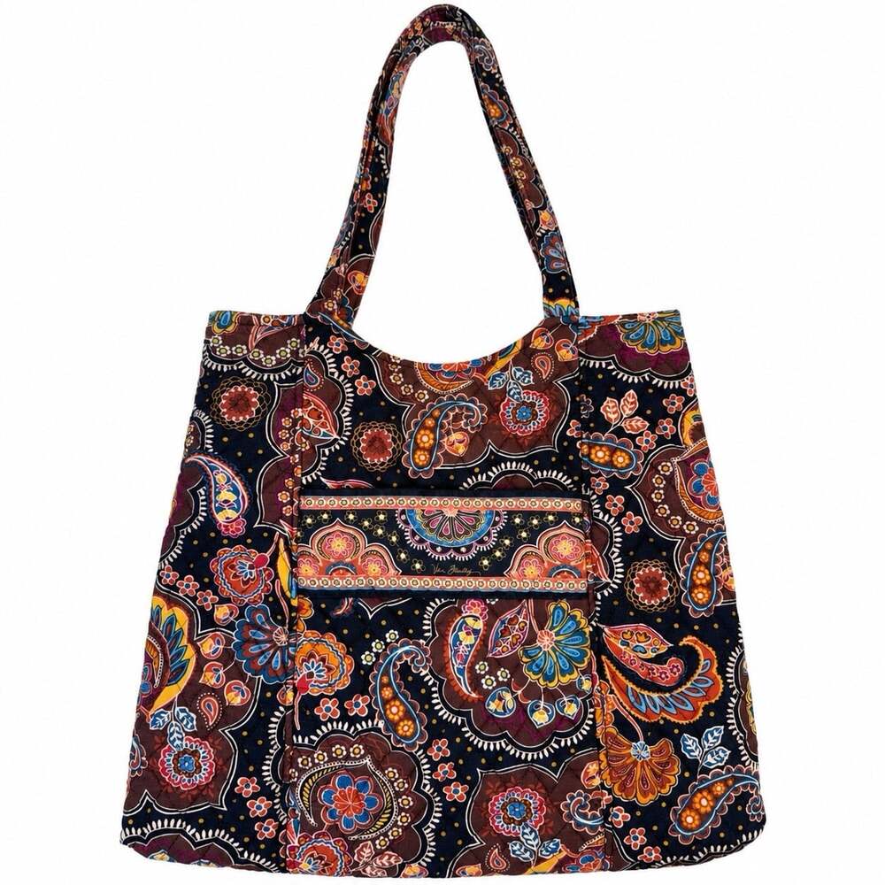 Vera Bradley Kensington Quilted Shoulder Bag Tote Black Brown Paisley Retired